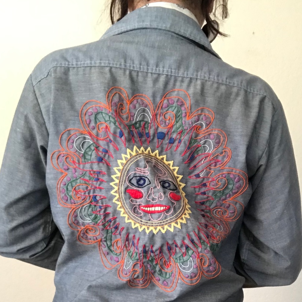 60s vintage hand embroidered denim shirt - Picture 4 of 8